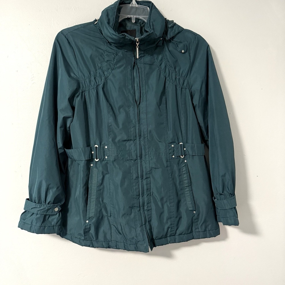 Weather‎ Tamer Women's Jacket Coat Removable Hood Drawcord Size L Forest Green